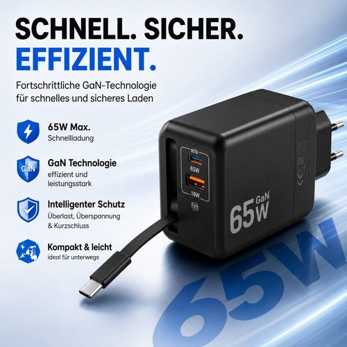 Usb gan netzteil - 65w, mit
